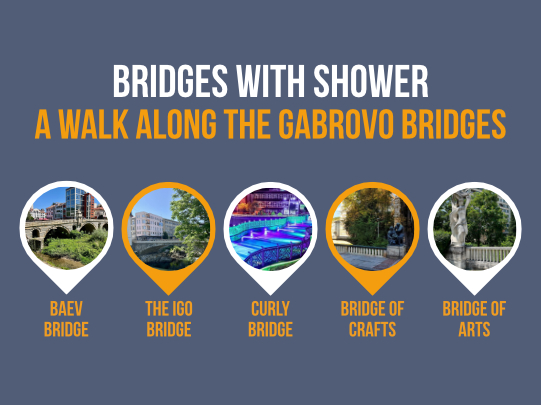 Illustration of the "Bridges with Soul" thematic route featuring five iconic bridges in Gabrovo.